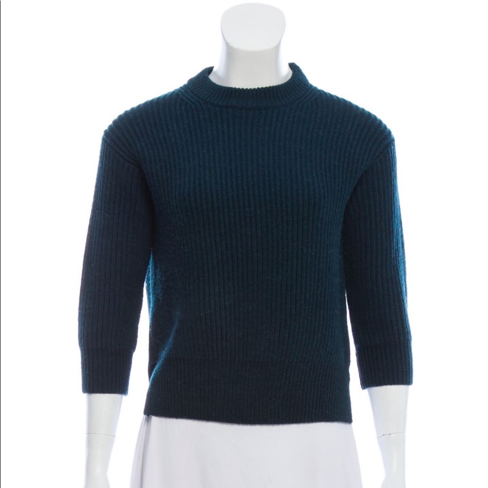 AYR high-low merino wool sweater. Blue/Teal color. Thick and soft. XS